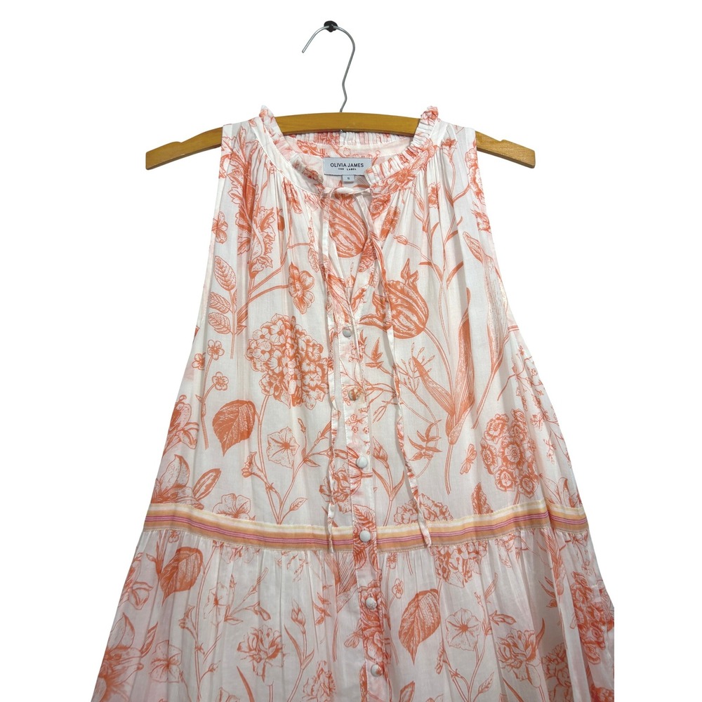 Olivia James The Label Ro Orange Floral Cotton Tiered Maxi Dress Small S - Picture 5 of 5